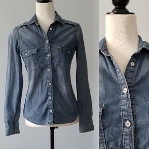 Zara Z1975 Basic Denim Shirt Blue Size Medium